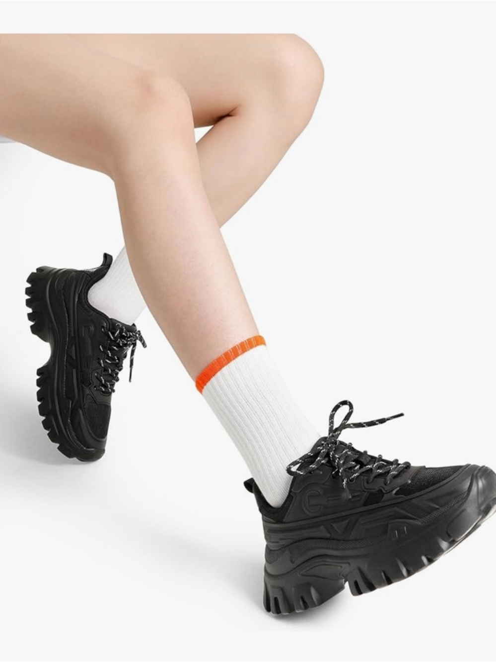 Dream Pairs Black Chunky Platform Lace-Up Sneakers